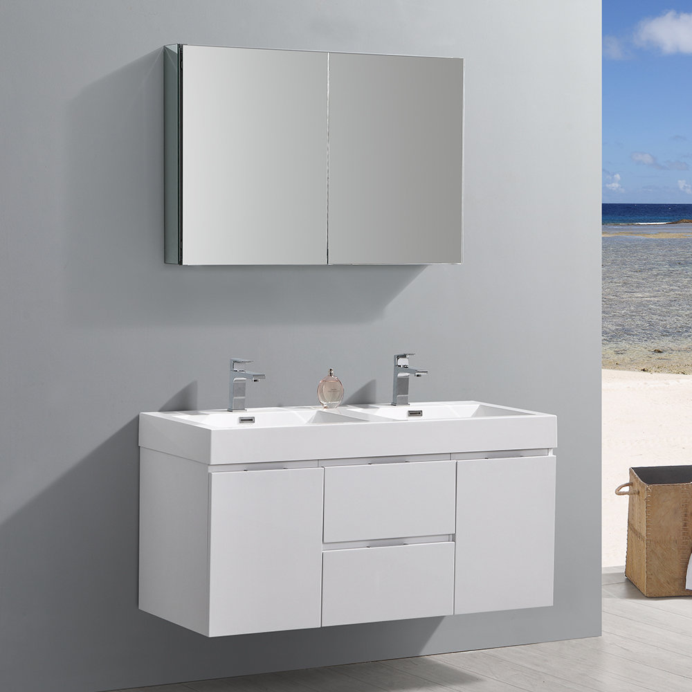 Fresca Fresca 48" Wall Mounted Double Sink Bathroom Vanity Set with